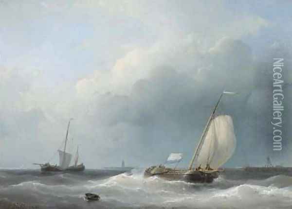 Shipping in a stiff breeze Oil Painting - Abraham Hulk Jun.