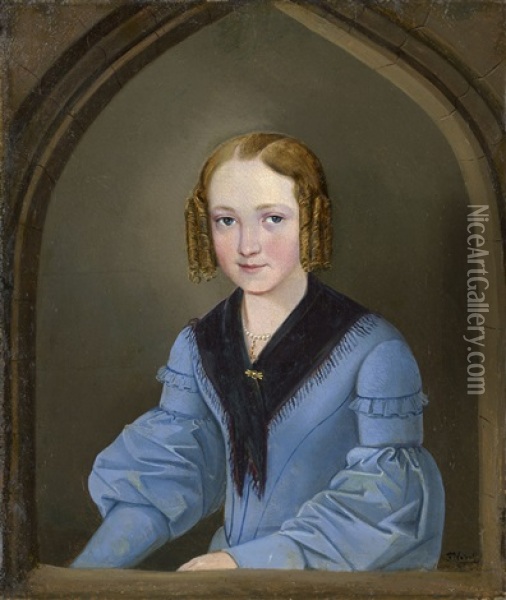 Bildnis Eines Jungen Madchens In Blauem Kleid Oil Painting - Friedrich Joseph Adolf Nebel