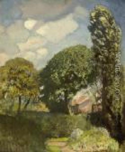 At The Edge Of The Farm Oil Painting - George Clausen