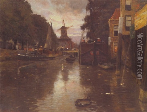 Kanal In Goringhem, Abendstimmung Oil Painting - Victor Olivier Gilsoul