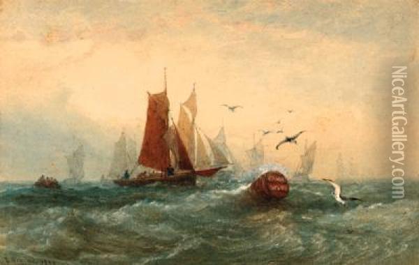 Barges Racing Towards The Grain Spit Buoy Oil Painting - Edward Duncan