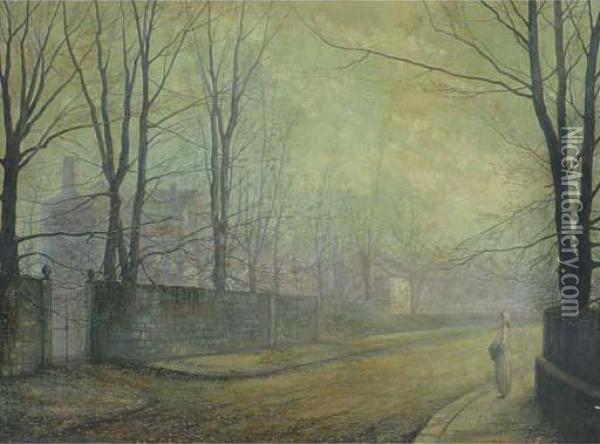 A Moonlit Street Oil Painting - John Atkinson Grimshaw