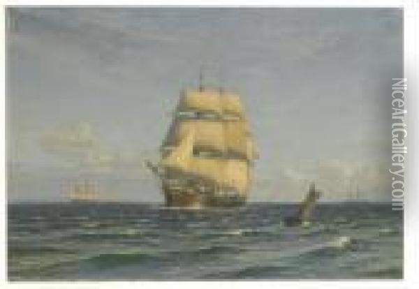 Ships At Sea Oil Painting - Vilhelm Karl Ferd. Arnesen