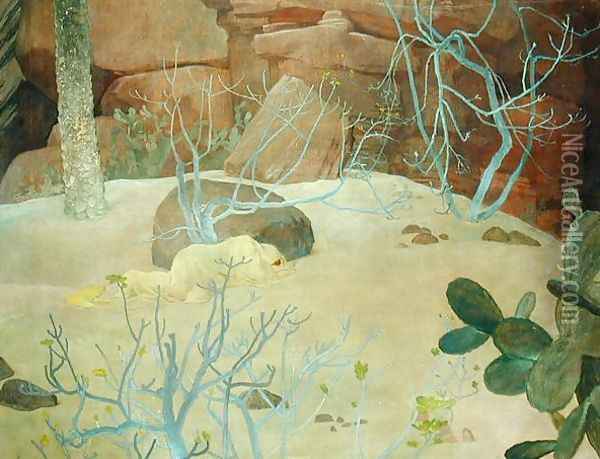A Garden in the Desert, c.1922 Oil Painting - Glyn Warren Philpot