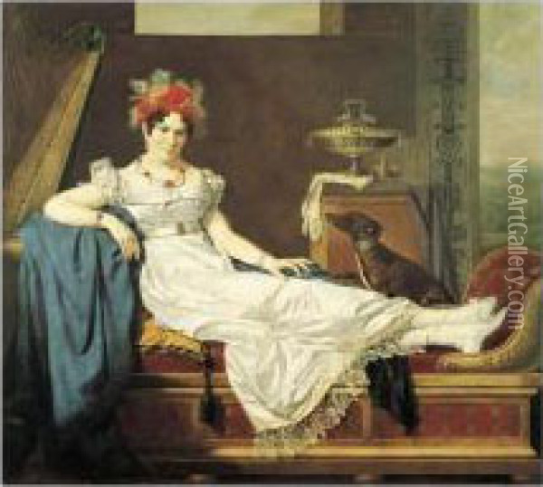 Portrait Presume De Madame De Stael Allongee Sur Une Meridienne Oil Painting - Michel Ghislain Stapleaux