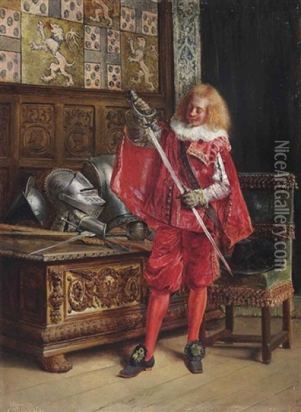 Le Chevalier Oil Painting - Ignacio de Leon Escosura