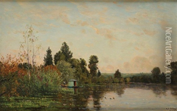 Paysage Anime A La Barque Oil Painting - Hippolyte Camille Delpy