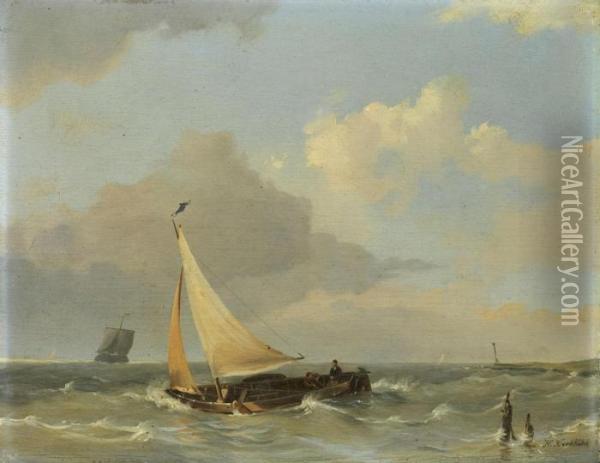 Meereslandschaft Mitsegelschiff Oil Painting - Hermanus Koekkoek