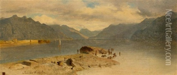 Le Village De La Tour Sur Le Lac De Geneve Oil Painting - Alexandre Calame