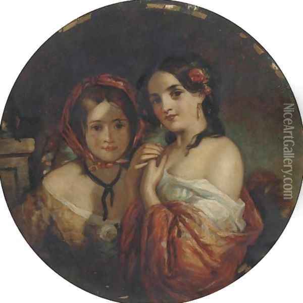 Portrait of two young girl Oil Painting - Charles Baxter