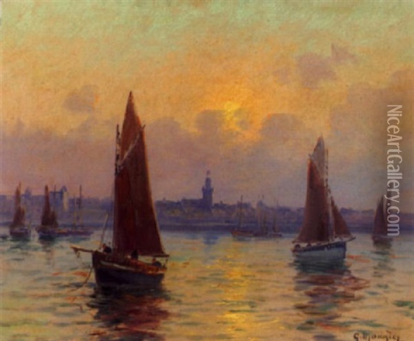 Fisherboote Vor Einem Hafen Oil Painting - Georges Philibert Charles Maroniez