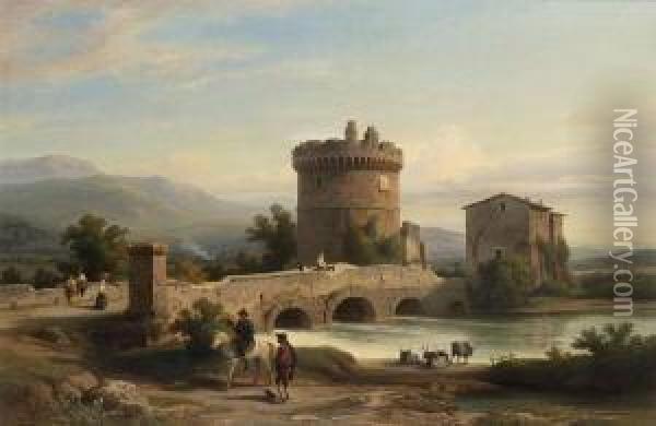 Der Ponte Lucano Und Das Grabmal
 Der Plautier Bei Tivoli: Oil Painting - Franz Knebel