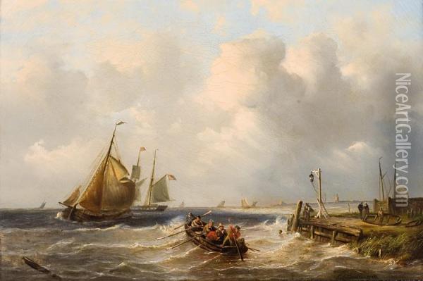 Zeilboten Voor De Kust Oil Painting - Pieter Christiaan Cornelis Dommersen