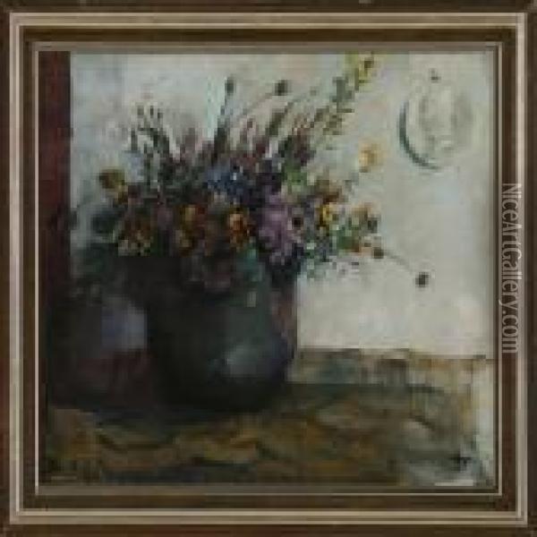 Still Life With Flowers In A Vase Oil Painting - Herman A. Vedel