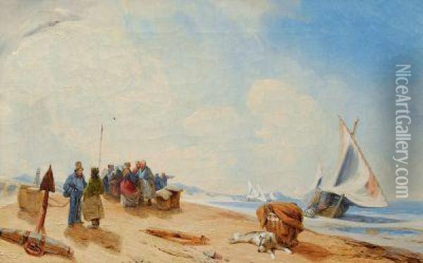 Fischerbote Am Strand In Der Pommerschen Bucht Oil Painting - Heinrich Gatke