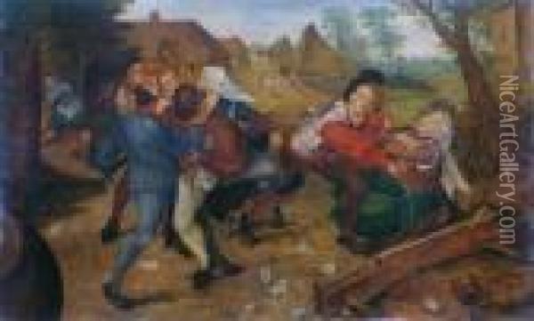 Contadini In Lotta Dopo Una Partita Di Carte Oil Painting - Pieter The Younger Brueghel
