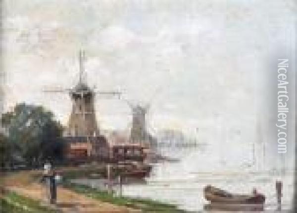 Bord De La Meuse A Dordrecht Oil Painting - Gustave Mascart