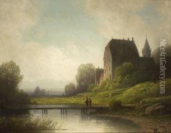 Altes Schloss Am Wasser In
 Voralpenlandschaft. Oil Painting - Wilhelm Lichtenheld