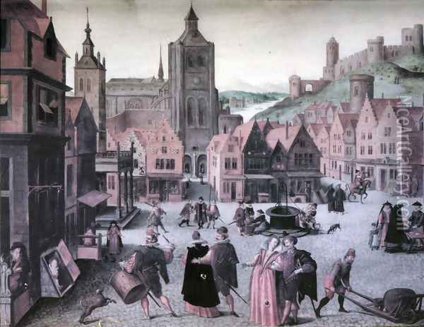 The Marketplace in Bergen op Zoom Oil Painting - Abel Grimmer