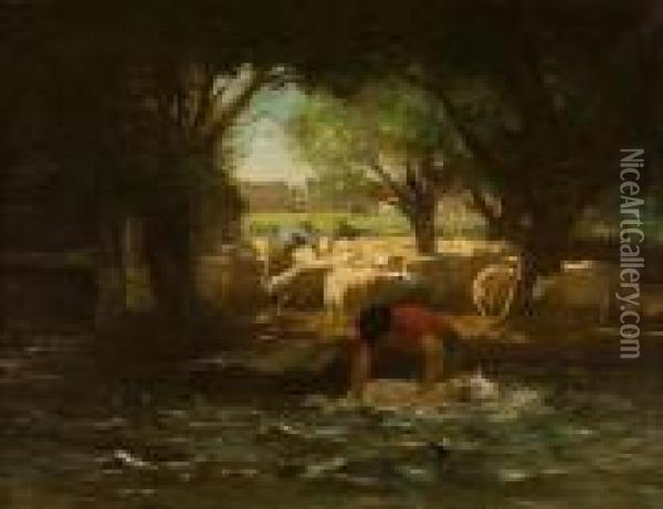 Sheep Washing Oil Painting - Horatio Walker