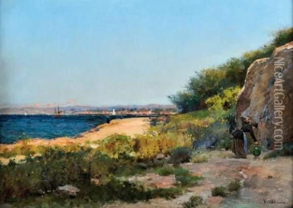 L'ancienne Source Du Pharo, Entree Du Port De Marseille Oil Painting - Theophile Decanis