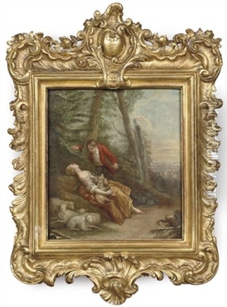 A Young Gentleman Courting A Sheperdess In A Wooded Landscape Oil Painting - Jean Baptiste Huet