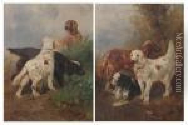 Three Hounds In A Landscape Oil Painting - Henry Schouten
