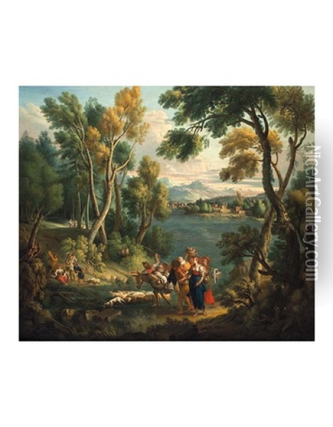 Paesaggio Con Pastori Oil Painting - Angelo (Angelus del Campe) Campo
