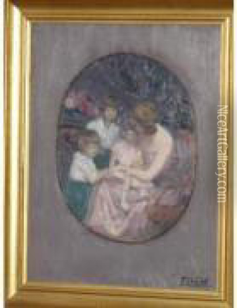 Mere Et Enfants. Oil Painting - Fernand Bivel