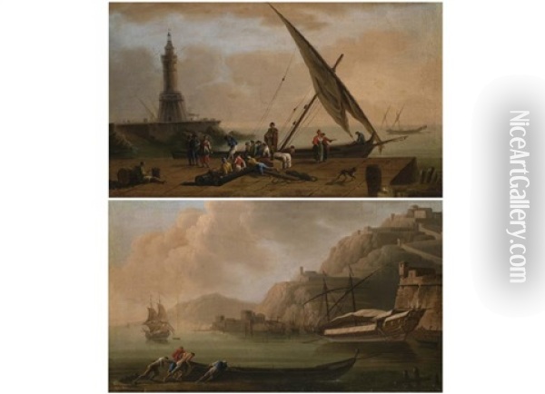 Marinebilder (pair) Oil Painting - Francesco Fidanza