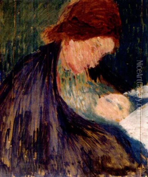 Mutter Und Kind (annetta Giacometti Und Alberto) Oil Painting - Giovanni Giacometti