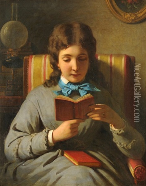 Junge Frau Beim Lesen Oil Painting - Anton Ebert