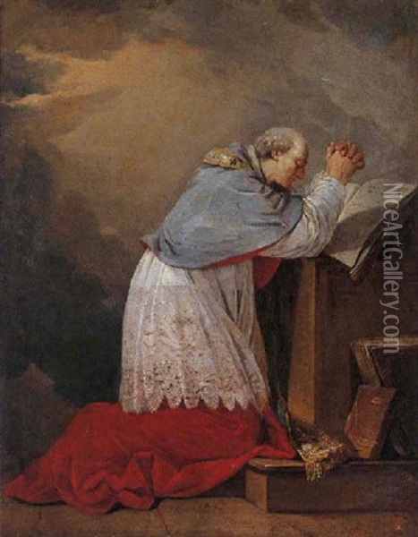 Saint Eveque En Priere Oil Painting - Jean-baptiste Jouvenet