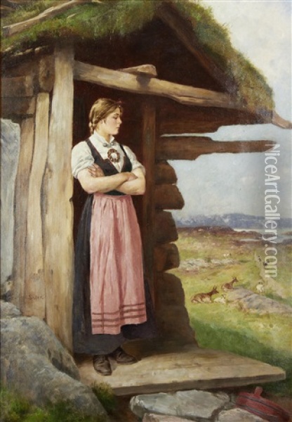At The Cottage Door Oil Painting - Axel Ender