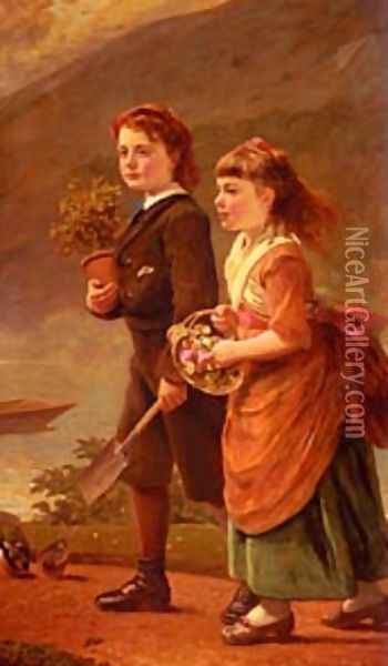 The Children Of Major H Barrett Of Moredon Taunton Oil Painting - Sant James