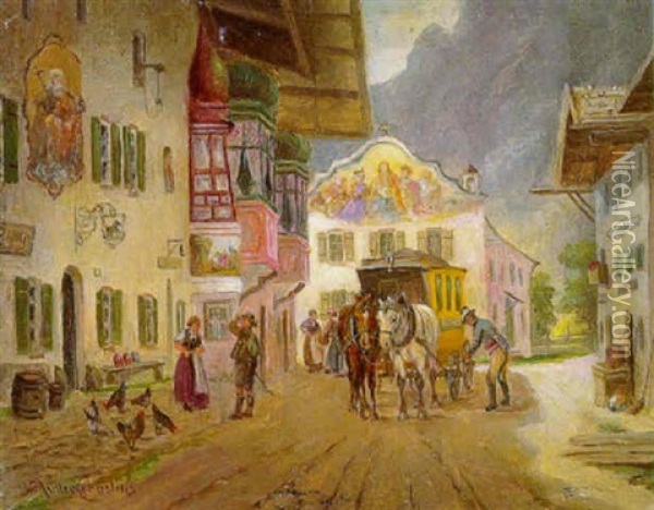 Halt Der Postkutsche In Mittenwald Oil Painting - Ludwig Mueller-Cornelius