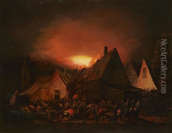 Fire By Night Oil Painting - Adriaen Lievensz van der Poel