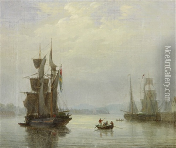 Segelfartyg Vid Hamn Oil Painting - Johann Christian Berger