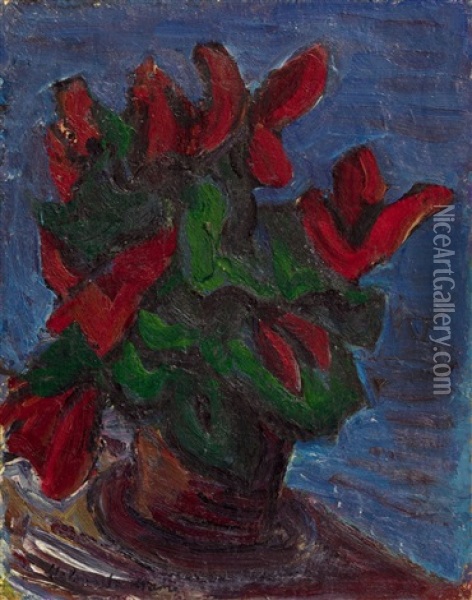 Blumenstilleben Mit Roten Bluten (alpenveilchen) Oil Painting - Helmuth Macke
