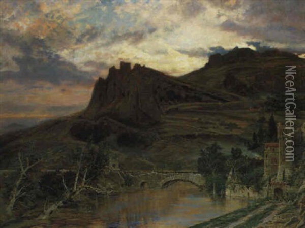 Grose Italienische Landschaft Oil Painting - Ernest Julius Preyer