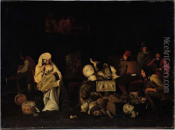Artists Drawing In A Studio Oil Painting - Michiel Sweerts