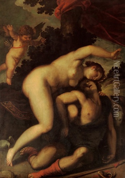 Venere E Adone Oil Painting - Jacopo Palma il Giovane