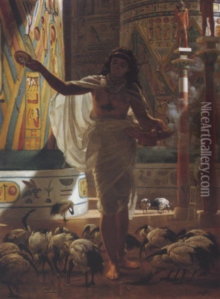 Feeding The Sacred Ibis In The Halls Of Karnac Oil Painting - Edward John Poynter