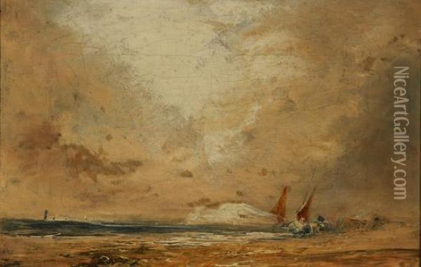 Distant Ships
And 
Stormy Seas Oil Painting - Richard Parkes Bonington