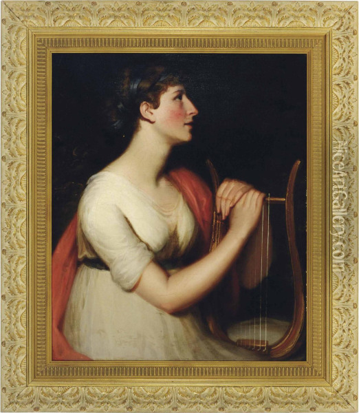 Portrait Of A Lady Holding A Lute Oil Painting - George Romney