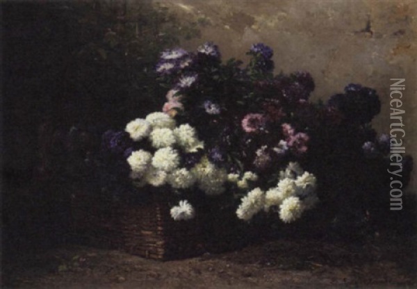 Chrysanthemums In A Basket Oil Painting - Eugene Claude