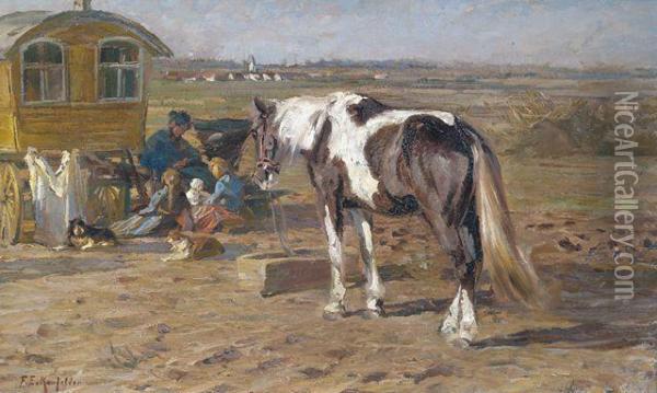 Zigeunerlager Oil Painting - Friedrich Eckenfelder
