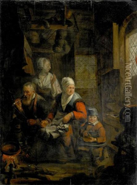 Koksinterior Med Familjescen Oil Painting - Abraham de Pape