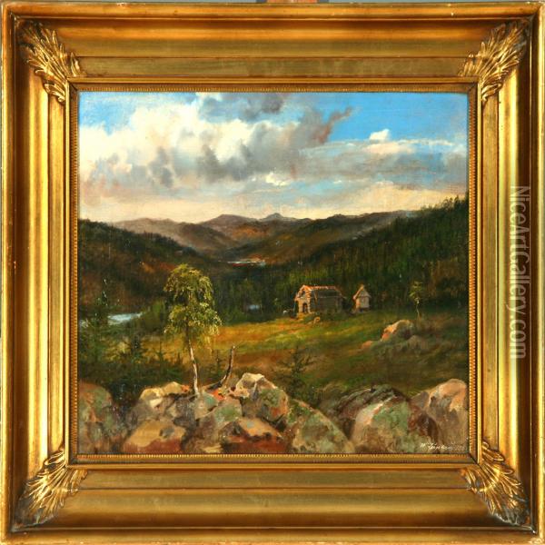 Vilhelm Luplau: Summer Landscape From Norway. Signed And Dated W. Luplau 1856 Oil Painting - Vilhelm Luplau
