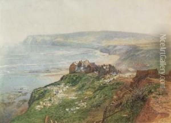 Robin Hood's Bay, North Yorkshire, Washing Day Oil Painting - Alfred William Hunt